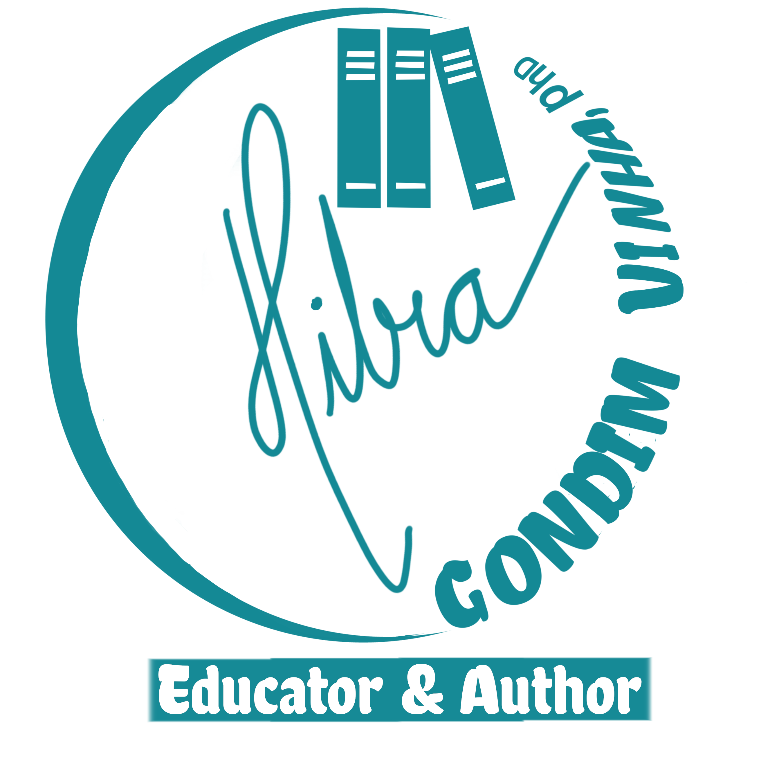 Hilra Gondim Vinha - images of three book icons and what looks like Hilra's signature - underneath that it reads Educator and Author